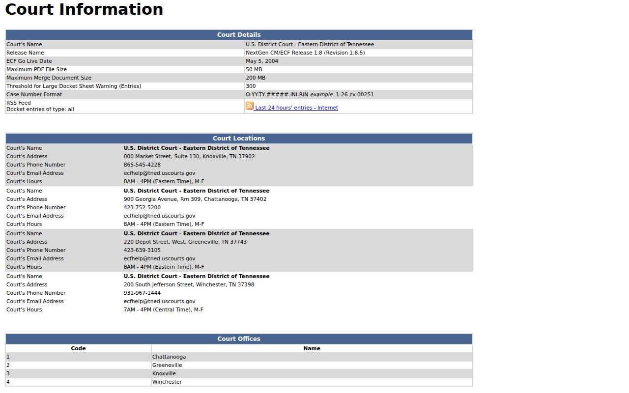 Eastern District of Tennessee CM ECF court information