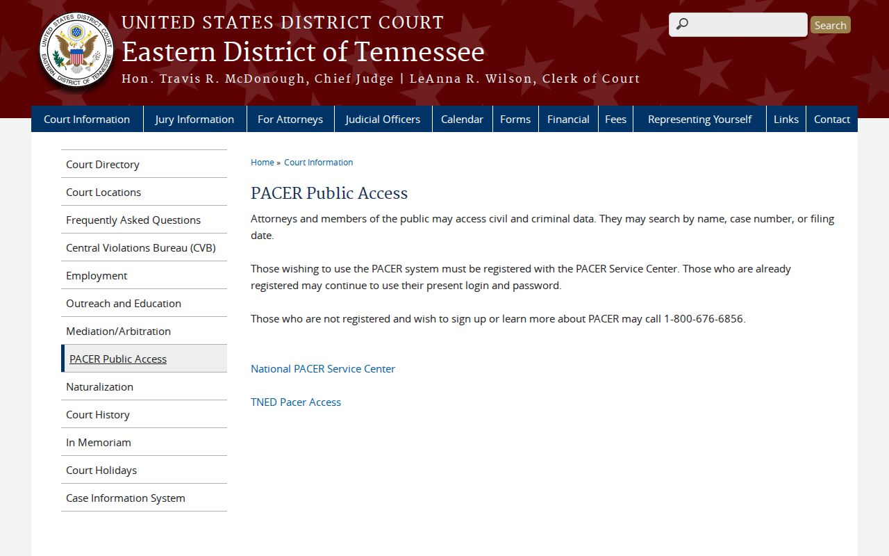 Eastern District of Tennessee PACER public access information