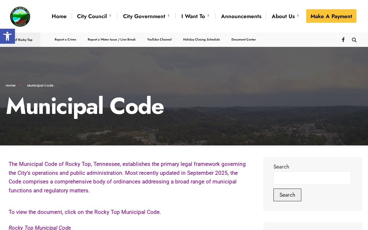 Rocky Top Tennessee municipal code update page