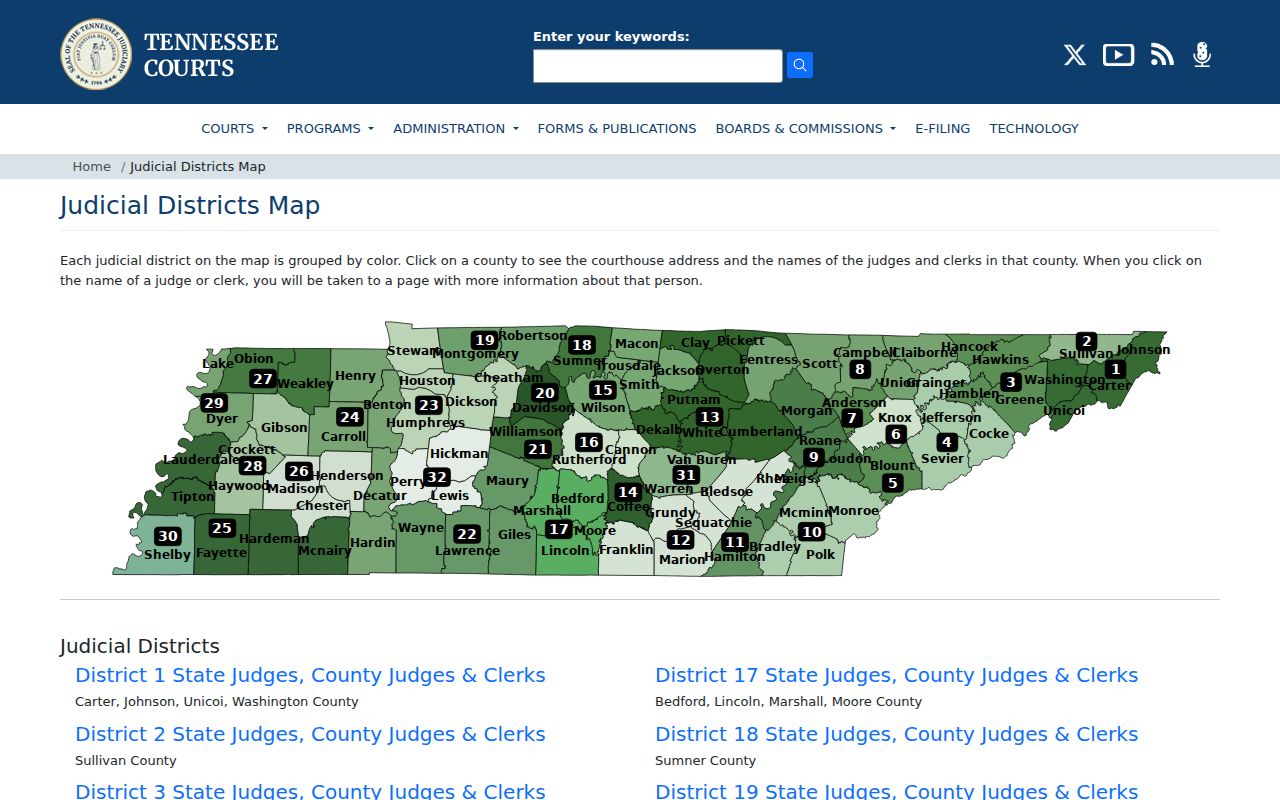 Tennessee judicial map showing Campbell County in District Eight