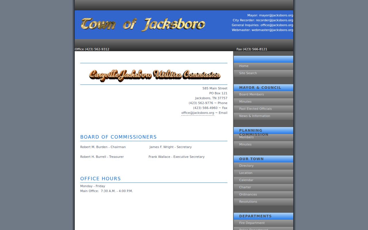 Jacksboro recorder and City Court contact page
