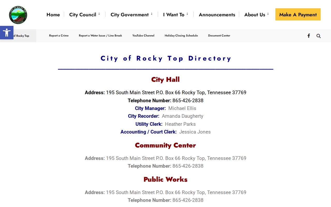 Rocky Top court clerk directory contact